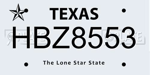 HBZ8553 Texas License Plate