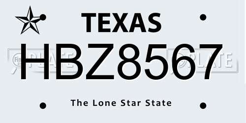 HBZ8567 Texas License Plate