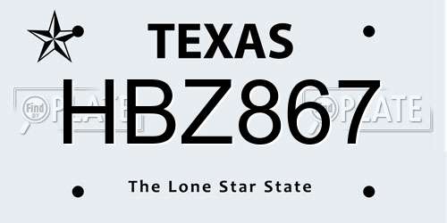 HBZ867 Texas License Plate