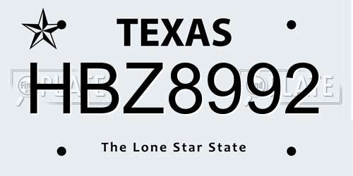 HBZ8992 Texas License Plate