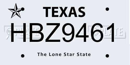 HBZ9461 Texas License Plate
