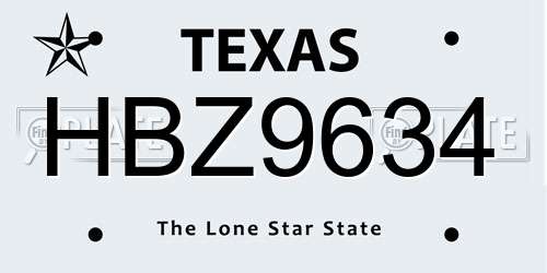 HBZ9634 Texas License Plate