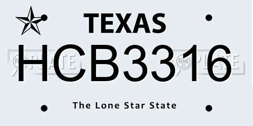 HCB3316 Texas License Plate