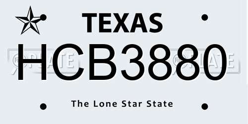 HCB3880 Texas License Plate