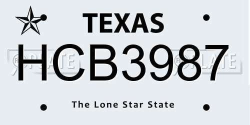 HCB3987 Texas License Plate