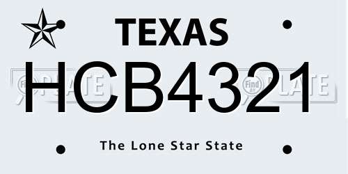 HCB4321 Texas License Plate