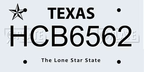HCB6562 Texas License Plate