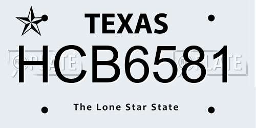 HCB6581 Texas License Plate