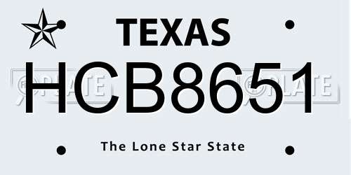 HCB8651 Texas License Plate
