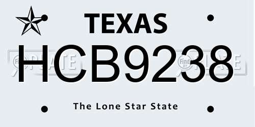 HCB9238 Texas License Plate
