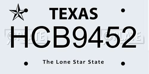 HCB9452 Texas License Plate