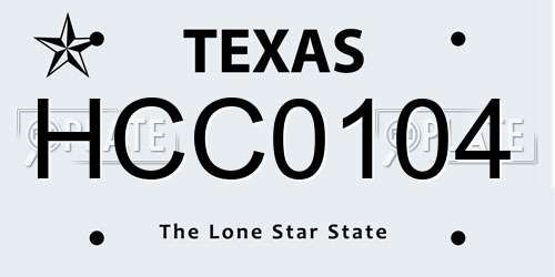 HCC0104 Texas License Plate