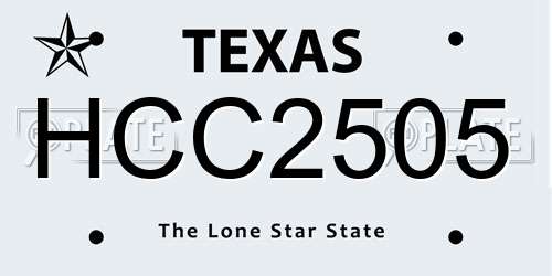HCC2505 Texas License Plate