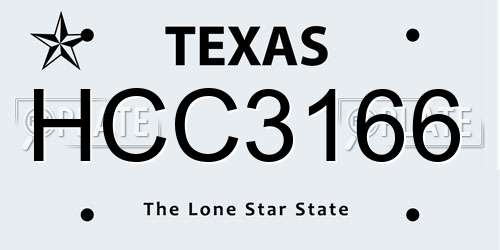 HCC3166 Texas License Plate