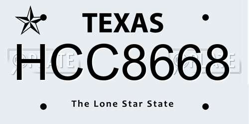 HCC8668 Texas License Plate