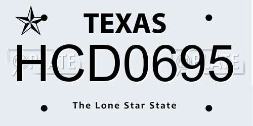 HCD0695 Texas License Plate