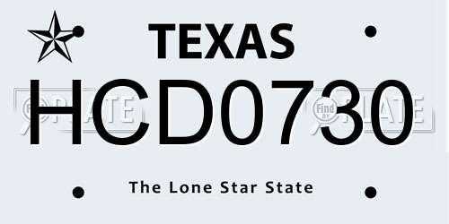 HCD0730 Texas License Plate