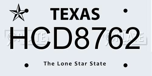 HCD8762 Texas License Plate