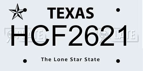 HCF2621 Texas License Plate