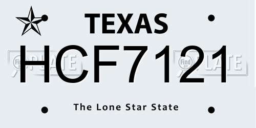 HCF7121 Texas License Plate
