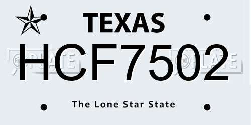 HCF7502 Texas License Plate