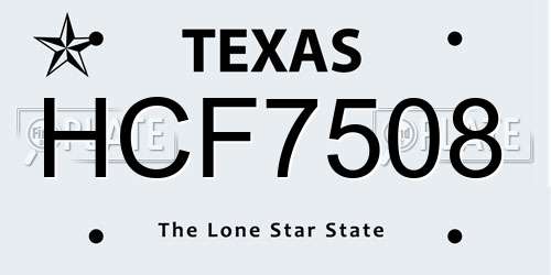 HCF7508 Texas License Plate