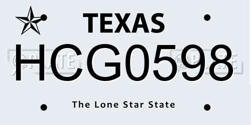 HCG0598 Texas License Plate