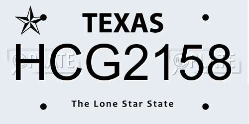 HCG2158 Texas License Plate
