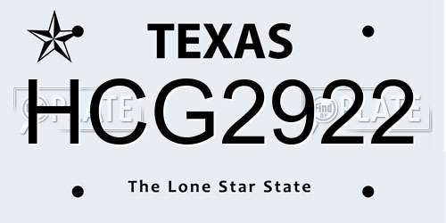 HCG2922 Texas License Plate