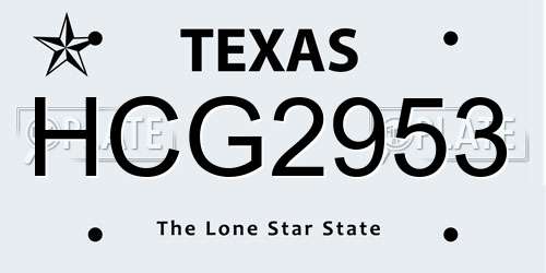 HCG2953 Texas License Plate