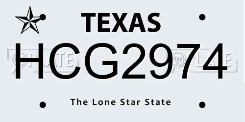 HCG2974 Texas License Plate