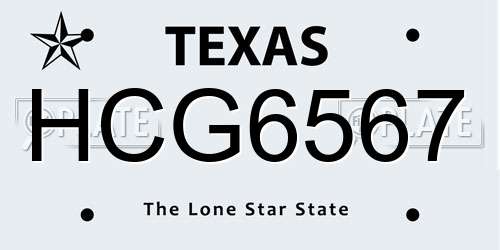 HCG6567 Texas License Plate
