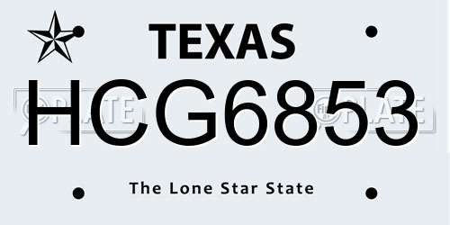 HCG6853 Texas License Plate