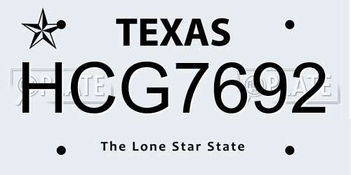 HCG7692 Texas License Plate