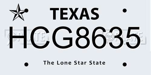 HCG8635 Texas License Plate