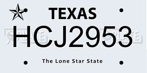 HCJ2953 Texas License Plate
