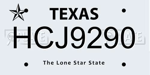 HCJ9290 Texas License Plate