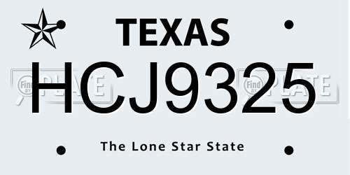 HCJ9325 Texas License Plate