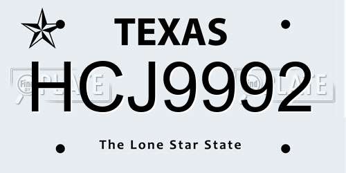 HCJ9992 Texas License Plate