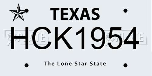 HCK1954 Texas License Plate