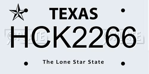 HCK2266 Texas License Plate