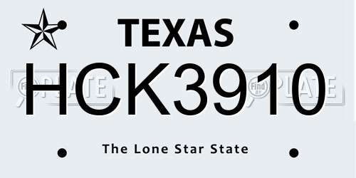 HCK3910 Texas License Plate