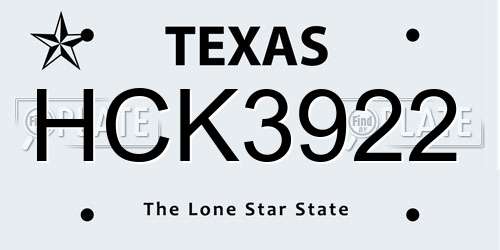 HCK3922 Texas License Plate