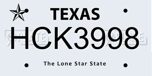 HCK3998 Texas License Plate