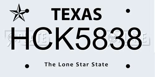 HCK5838 Texas License Plate