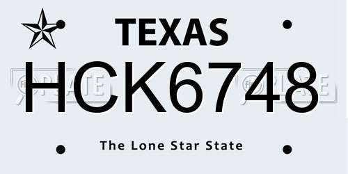 HCK6748 Texas License Plate