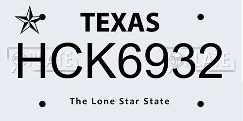 HCK6932 Texas License Plate