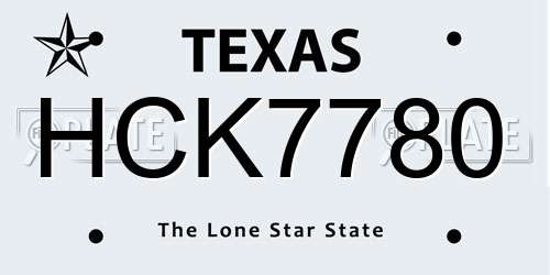 HCK7780 Texas License Plate