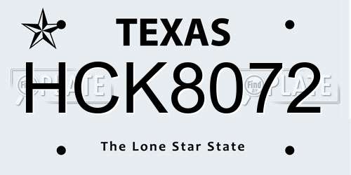 HCK8072 Texas License Plate