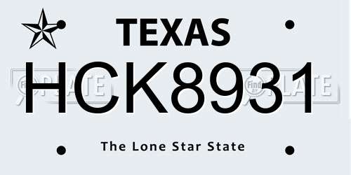 HCK8931 Texas License Plate